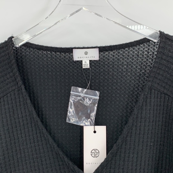 Socialite Skivvy cardigan sweater ribbed thermal black new XL X-Large - Picture 3 of 5
